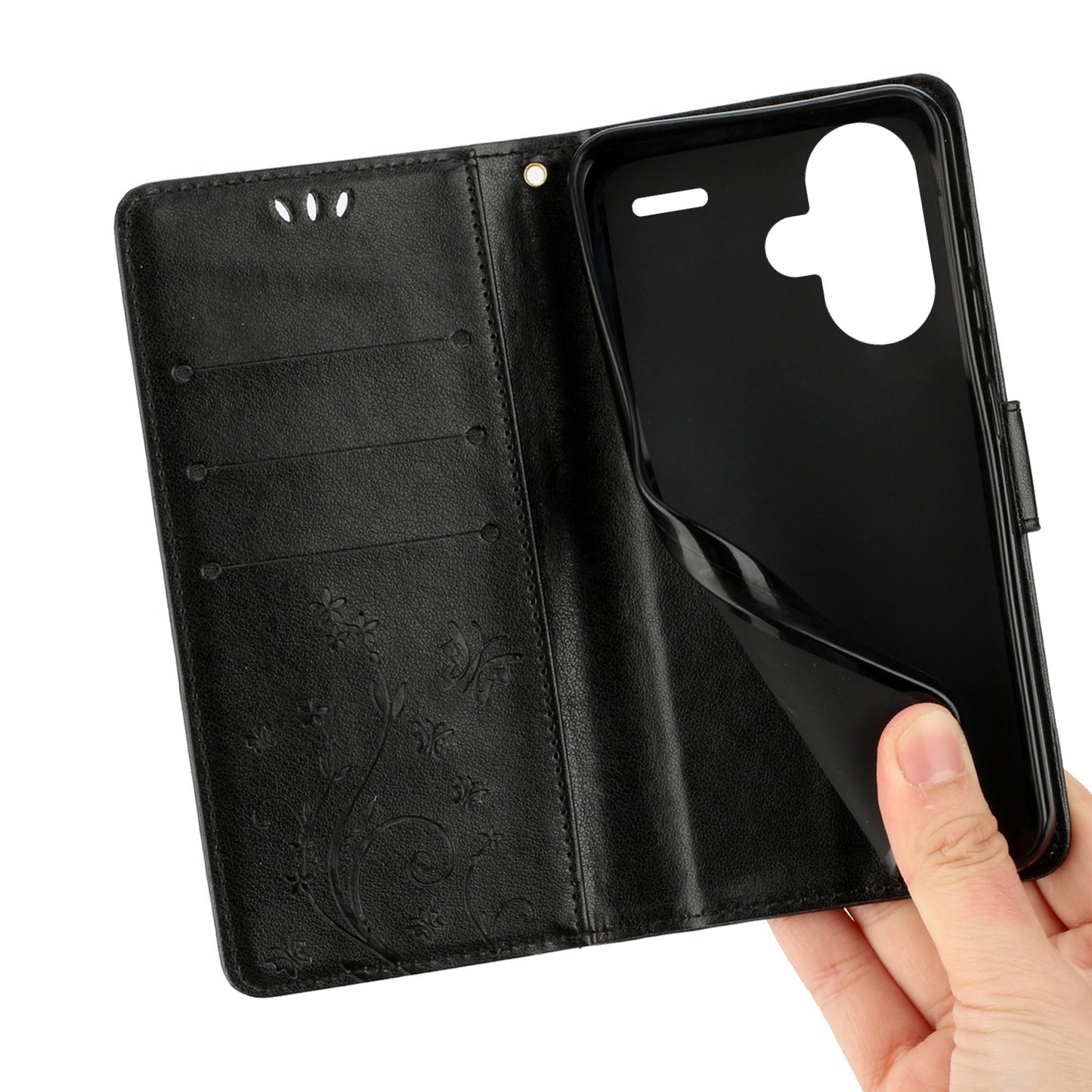For Xiaomi Redmi Note 13 Pro+ 5G Leather Case Wallet Butterfly Imprinted Phone Cover - Black