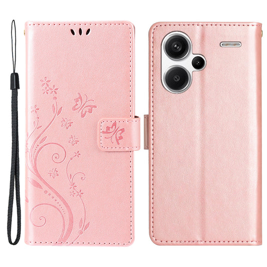 For Xiaomi Redmi Note 13 Pro+ 5G Leather Case Wallet Butterfly Imprinted Phone Cover - Rose Gold
