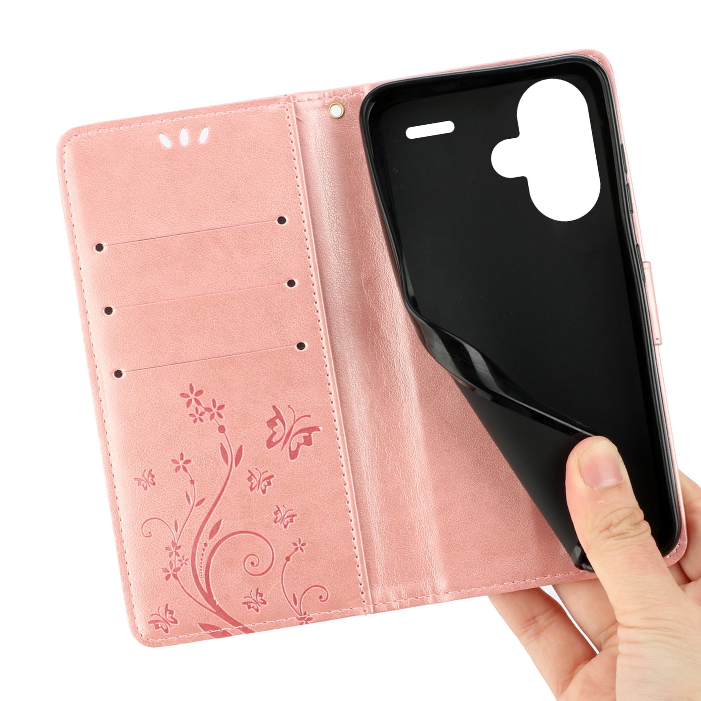 For Xiaomi Redmi Note 13 Pro+ 5G Leather Case Wallet Butterfly Imprinted Phone Cover - Rose Gold