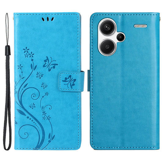 For Xiaomi Redmi Note 13 Pro+ 5G Leather Case Wallet Butterfly Imprinted Phone Cover - Blue