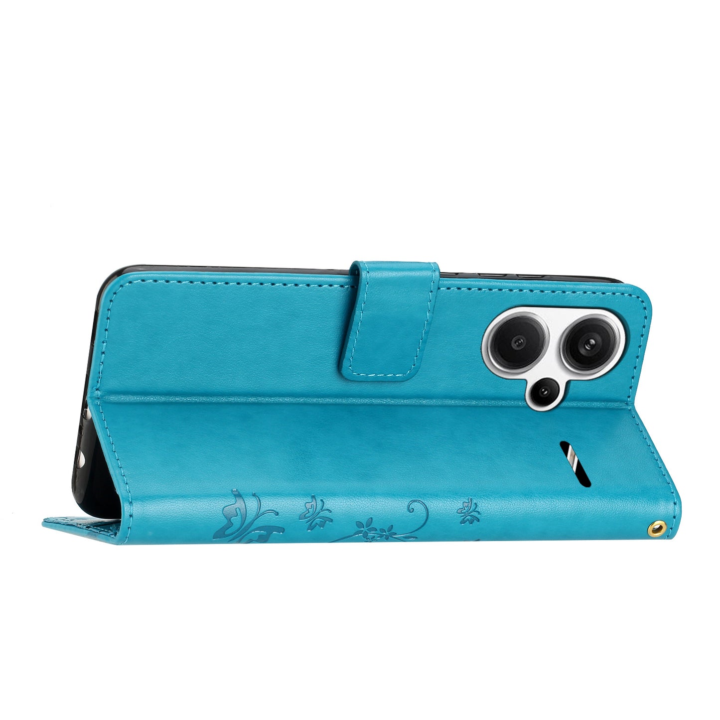 For Xiaomi Redmi Note 13 Pro+ 5G Leather Case Wallet Butterfly Imprinted Phone Cover - Blue