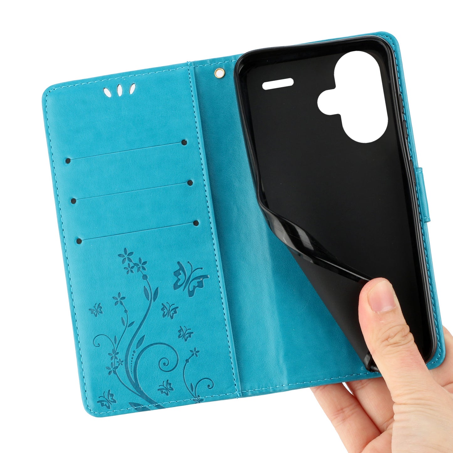 For Xiaomi Redmi Note 13 Pro+ 5G Leather Case Wallet Butterfly Imprinted Phone Cover - Blue