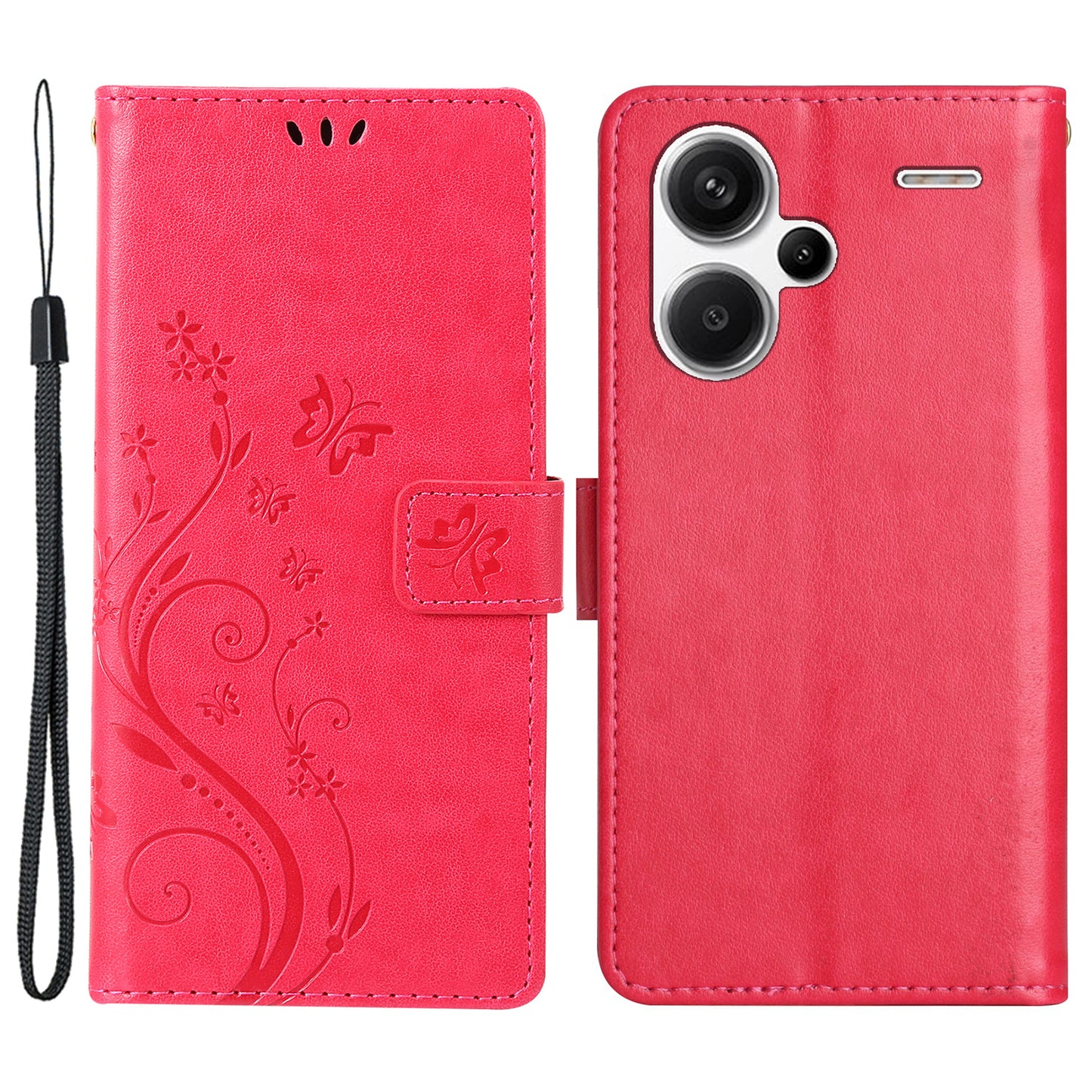 For Xiaomi Redmi Note 13 Pro+ 5G Leather Case Wallet Butterfly Imprinted Phone Cover - Red