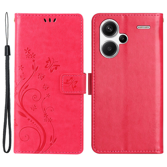 For Xiaomi Redmi Note 13 Pro+ 5G Leather Case Wallet Butterfly Imprinted Phone Cover - Red