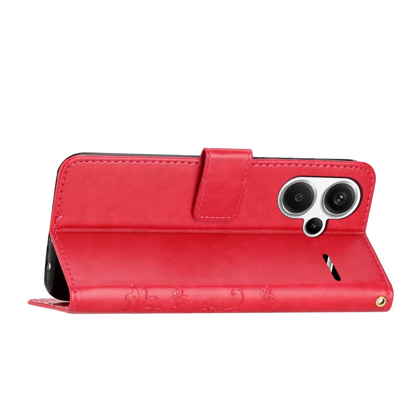 For Xiaomi Redmi Note 13 Pro+ 5G Leather Case Wallet Butterfly Imprinted Phone Cover - Red