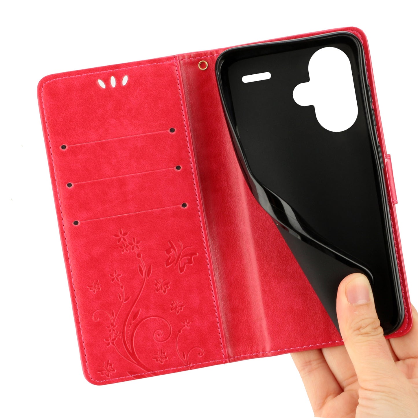 For Xiaomi Redmi Note 13 Pro+ 5G Leather Case Wallet Butterfly Imprinted Phone Cover - Red