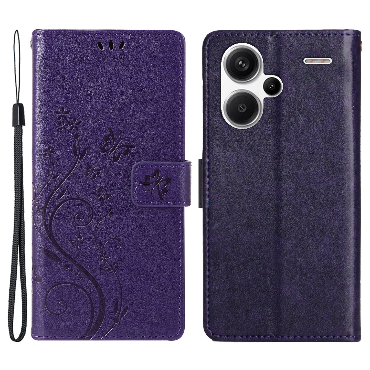 For Xiaomi Redmi Note 13 Pro+ 5G Leather Case Wallet Butterfly Imprinted Phone Cover - Dark Purple
