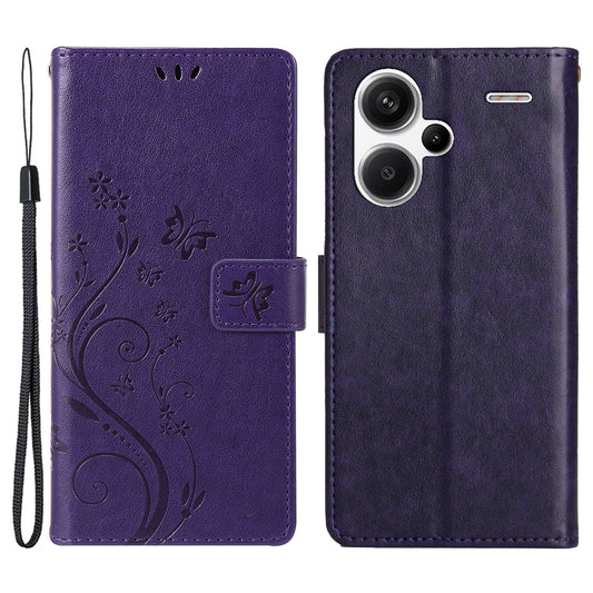 For Xiaomi Redmi Note 13 Pro+ 5G Leather Case Wallet Butterfly Imprinted Phone Cover - Dark Purple