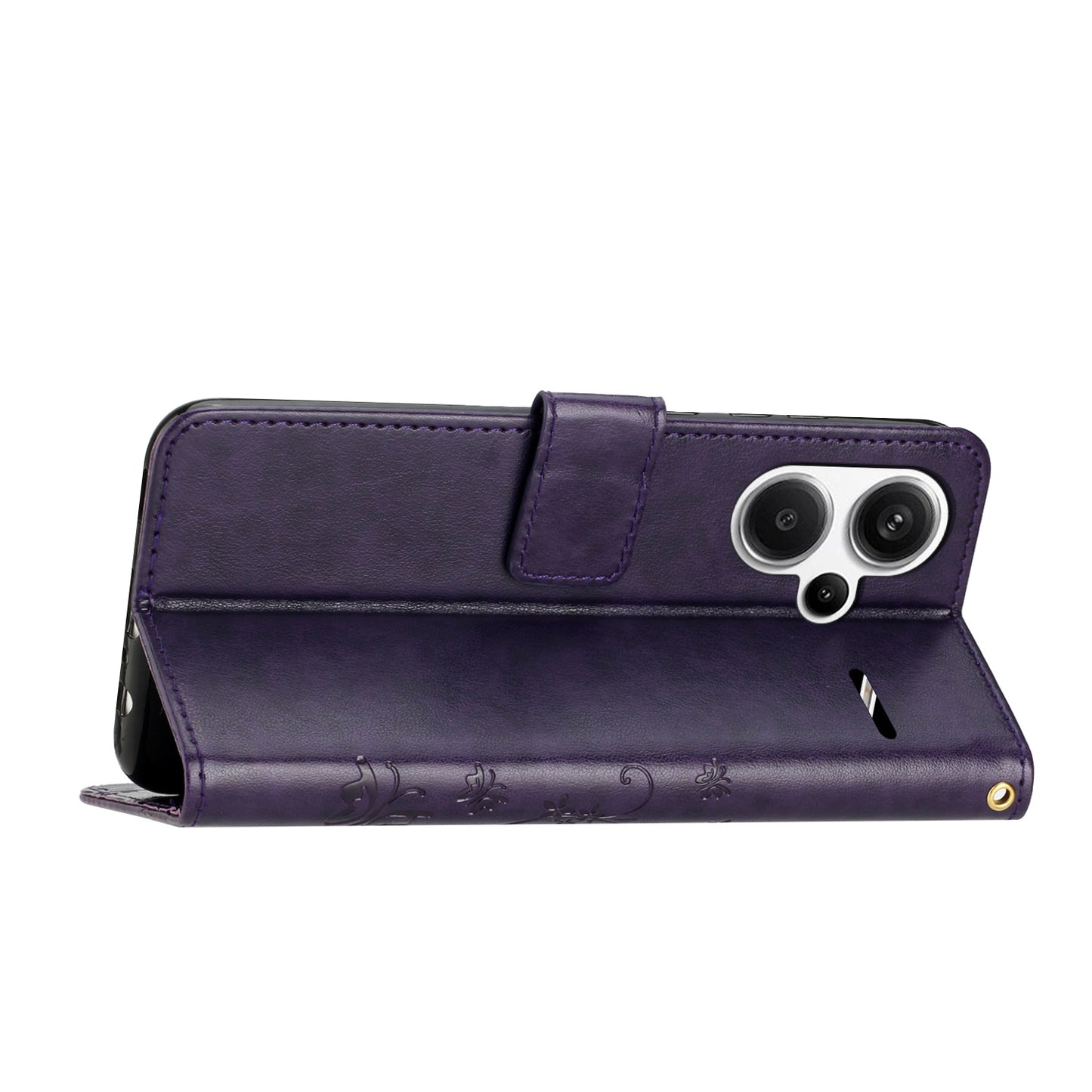 For Xiaomi Redmi Note 13 Pro+ 5G Leather Case Wallet Butterfly Imprinted Phone Cover - Dark Purple