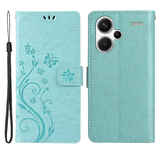 For Xiaomi Redmi Note 13 Pro+ 5G Leather Case Wallet Butterfly Imprinted Phone Cover - Baby Blue