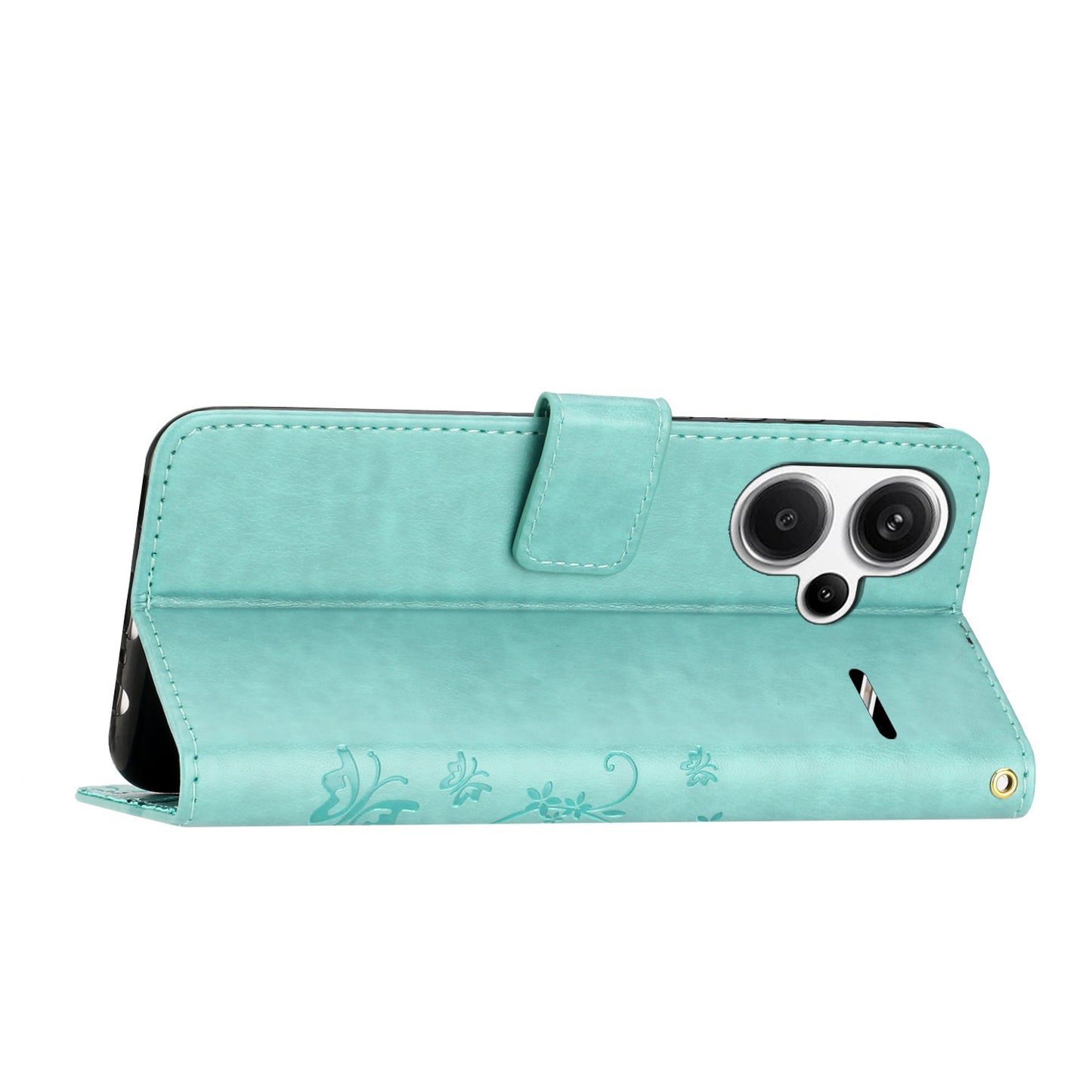 For Xiaomi Redmi Note 13 Pro+ 5G Leather Case Wallet Butterfly Imprinted Phone Cover - Baby Blue