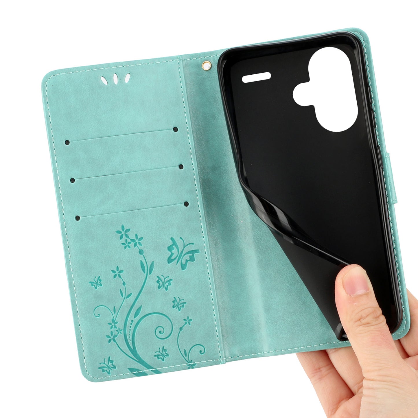 For Xiaomi Redmi Note 13 Pro+ 5G Leather Case Wallet Butterfly Imprinted Phone Cover - Baby Blue