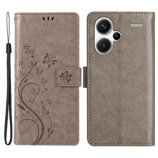 For Xiaomi Redmi Note 13 Pro+ 5G Leather Case Wallet Butterfly Imprinted Phone Cover - Grey