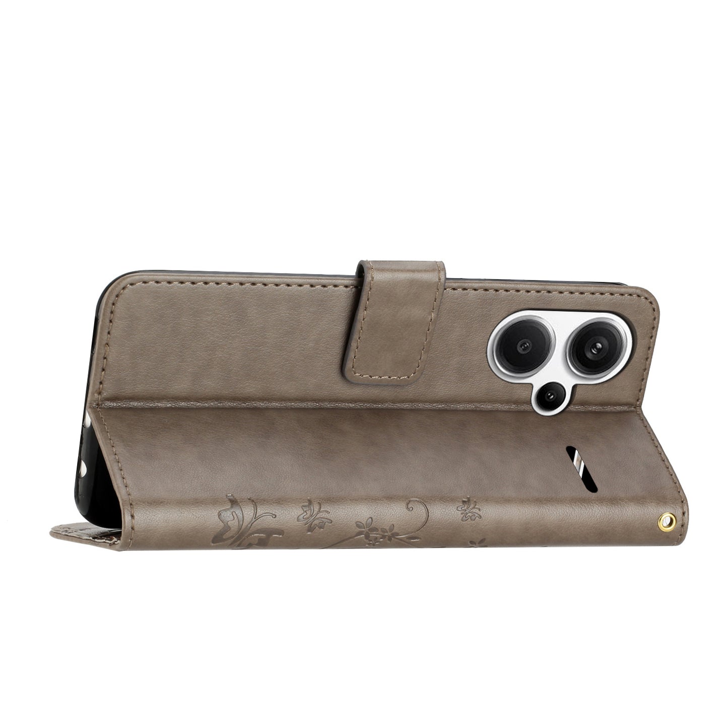 For Xiaomi Redmi Note 13 Pro+ 5G Leather Case Wallet Butterfly Imprinted Phone Cover - Grey