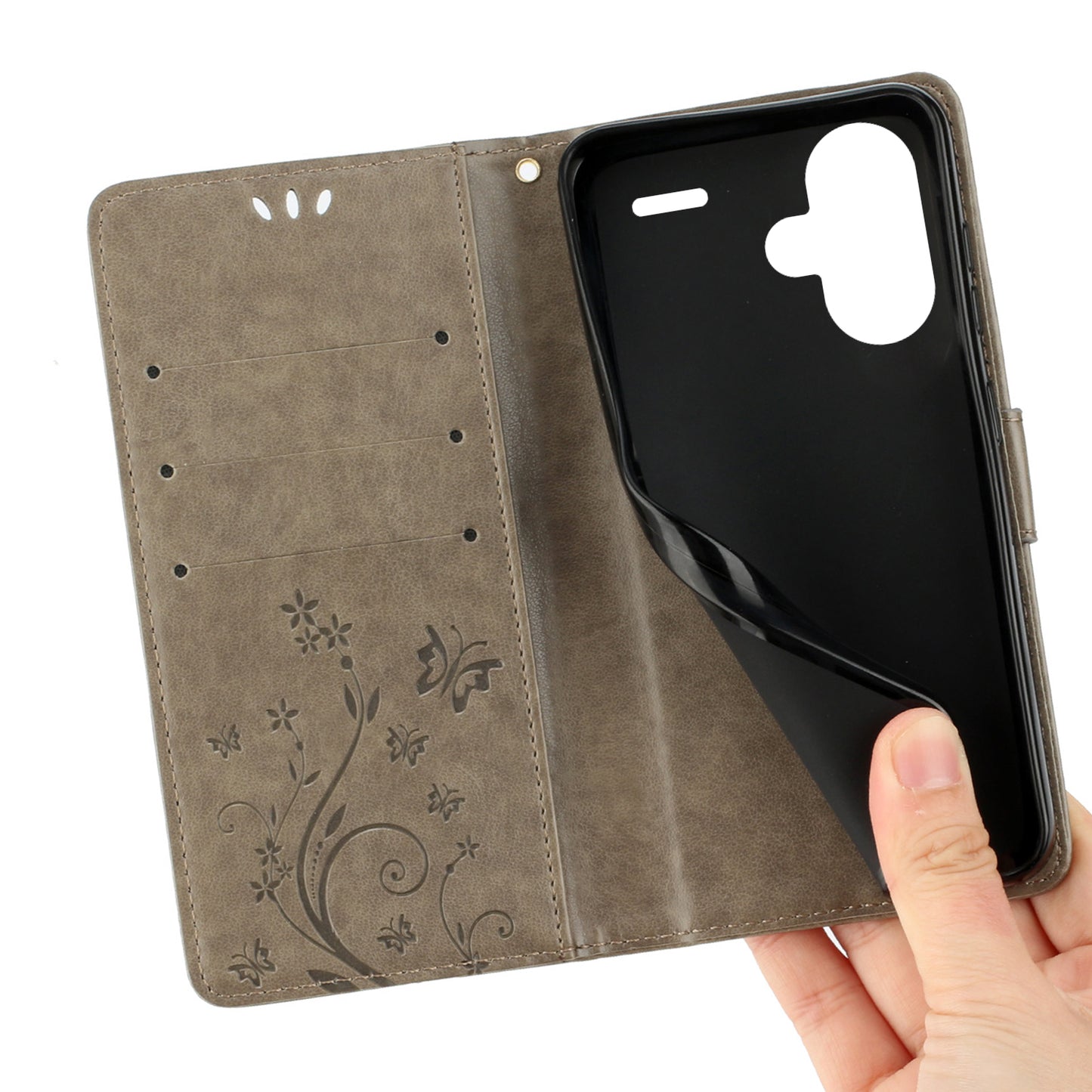 For Xiaomi Redmi Note 13 Pro+ 5G Leather Case Wallet Butterfly Imprinted Phone Cover - Grey