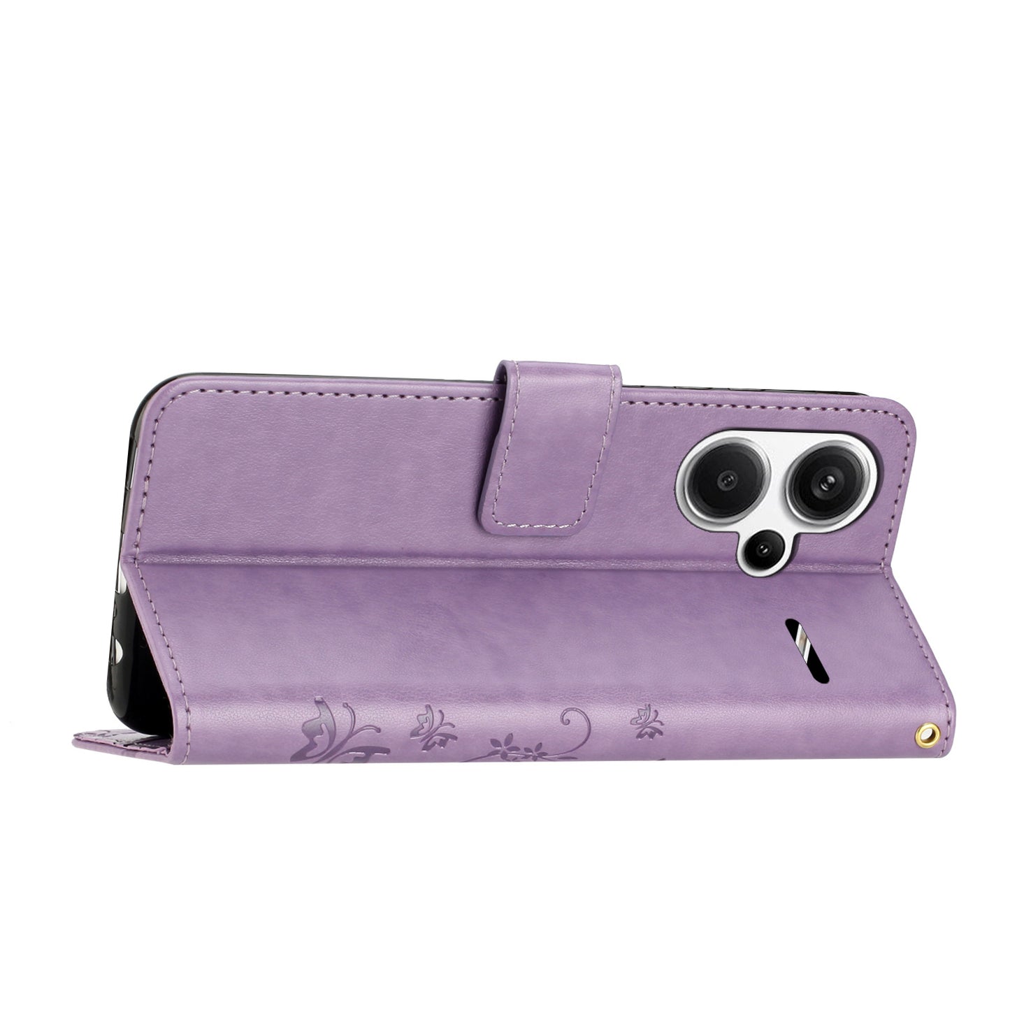 For Xiaomi Redmi Note 13 Pro+ 5G Leather Case Wallet Butterfly Imprinted Phone Cover - Light Purple