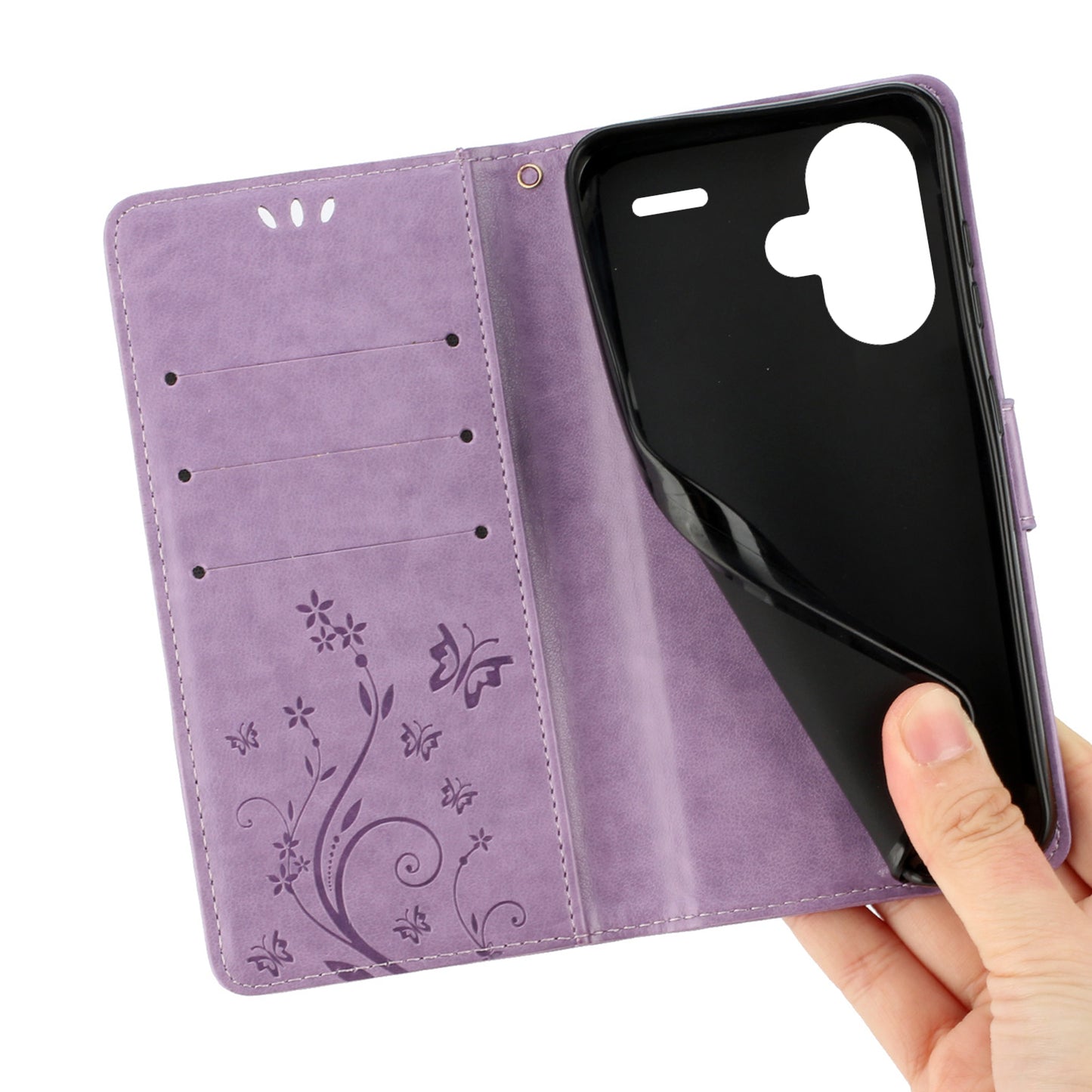 For Xiaomi Redmi Note 13 Pro+ 5G Leather Case Wallet Butterfly Imprinted Phone Cover - Light Purple
