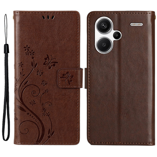 For Xiaomi Redmi Note 13 Pro+ 5G Leather Case Wallet Butterfly Imprinted Phone Cover - Brown