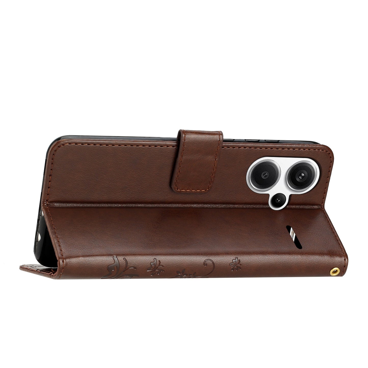 For Xiaomi Redmi Note 13 Pro+ 5G Leather Case Wallet Butterfly Imprinted Phone Cover - Brown