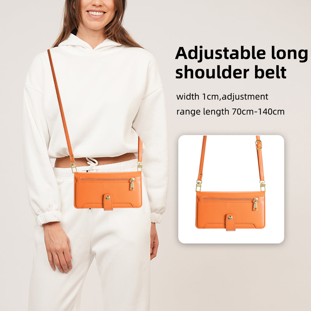 For Xiaomi Redmi Note 13 5G Crossbody Phone Case Zipper Pocket PU Leather Cover - Orange