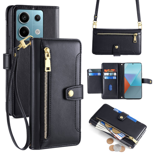 For Xiaomi Redmi Note 13 Pro 5G / Poco X6 5G Leather Case Phone Wallet Cover Zipper Pocket - Black
