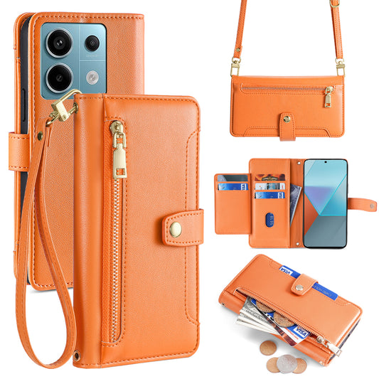 For Xiaomi Redmi Note 13 Pro 5G / Poco X6 5G Leather Case Phone Wallet Cover Zipper Pocket - Orange