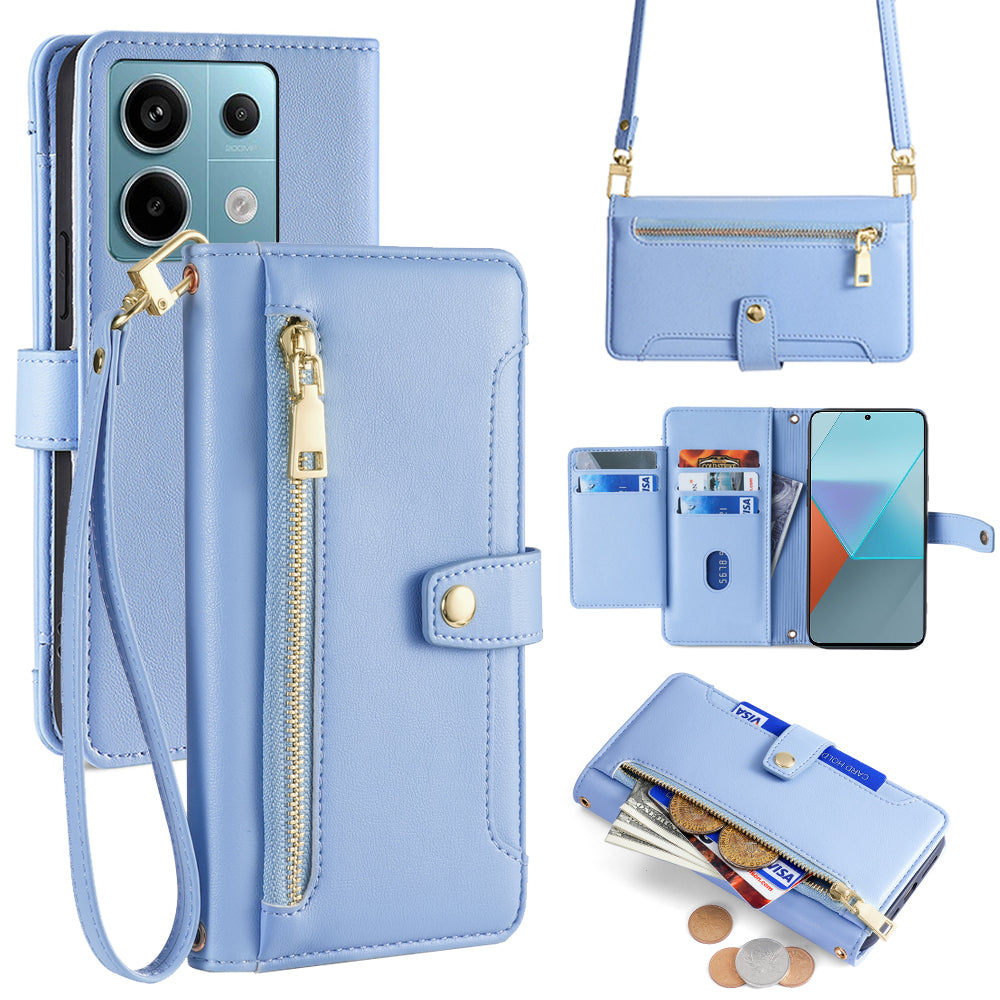 For Xiaomi Redmi Note 13 Pro 5G / Poco X6 5G Leather Case Phone Wallet Cover Zipper Pocket - Blue