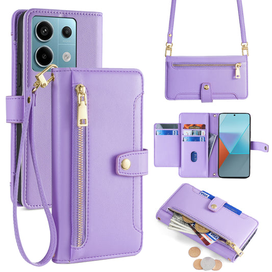 For Xiaomi Redmi Note 13 Pro 5G / Poco X6 5G Leather Case Phone Wallet Cover Zipper Pocket - Purple