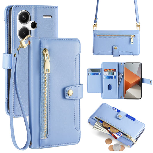 For Xiaomi Redmi Note 13 Pro+ 5G Leather Case Zipper Phone Cover with 2 Straps - Blue