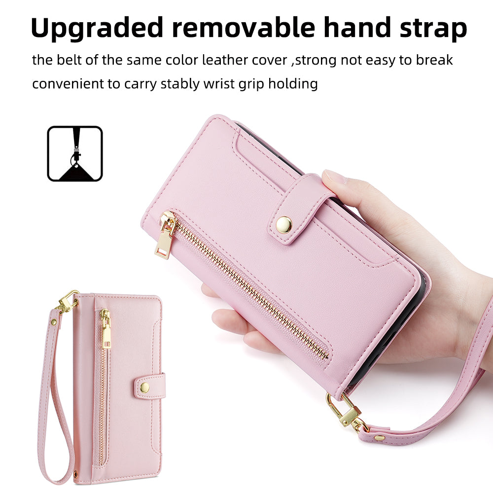 For Xiaomi Redmi Note 13 Pro+ 5G Leather Case Zipper Phone Cover with 2 Straps - Pink
