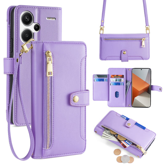 For Xiaomi Redmi Note 13 Pro+ 5G Leather Case Zipper Phone Cover with 2 Straps - Purple