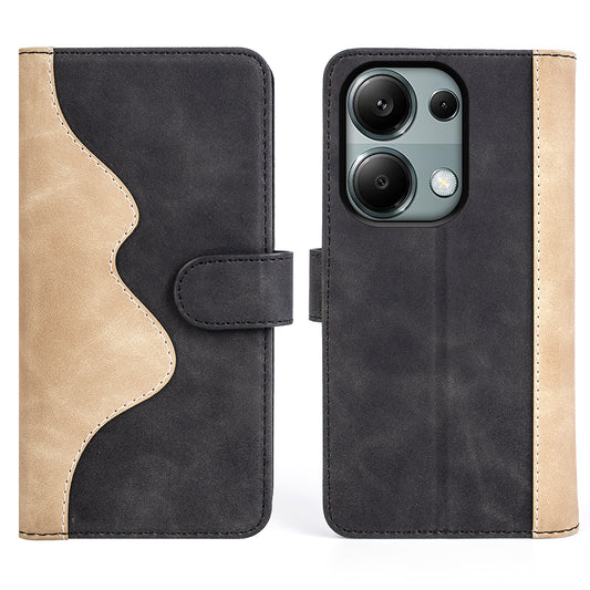 For Xiaomi Redmi Note 13 Pro 4G / Poco M6 Pro 4G Wallet Case Color Splicing Phone Leather Cover - Black