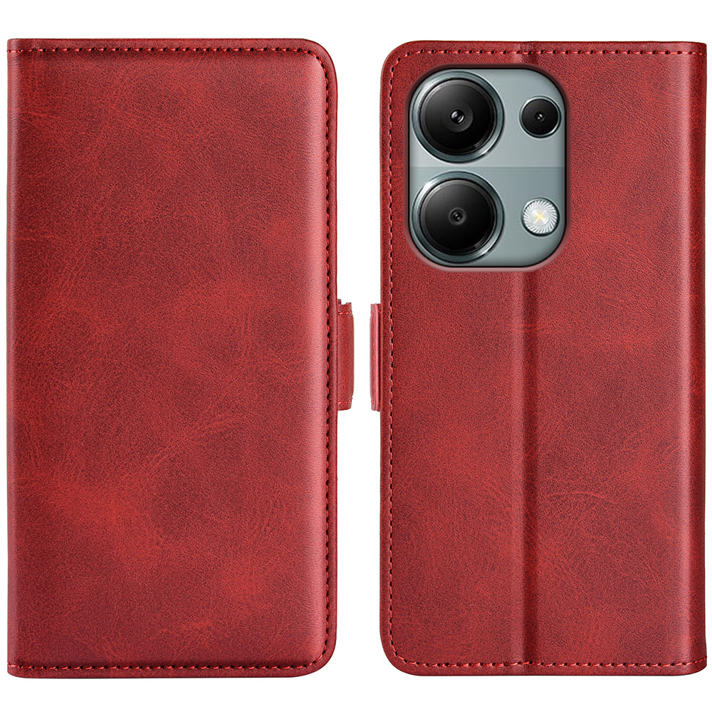 For Xiaomi Redmi Note 13 Pro 4G / Poco M6 Pro 4G Leather Wallet Phone Case Dual Magnetic Clasp - Red