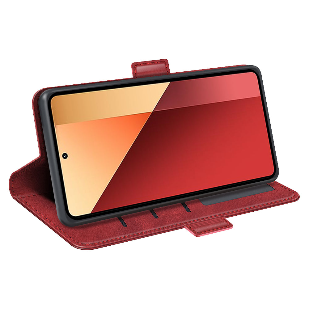 For Xiaomi Redmi Note 13 Pro 4G / Poco M6 Pro 4G Leather Wallet Phone Case Dual Magnetic Clasp - Red