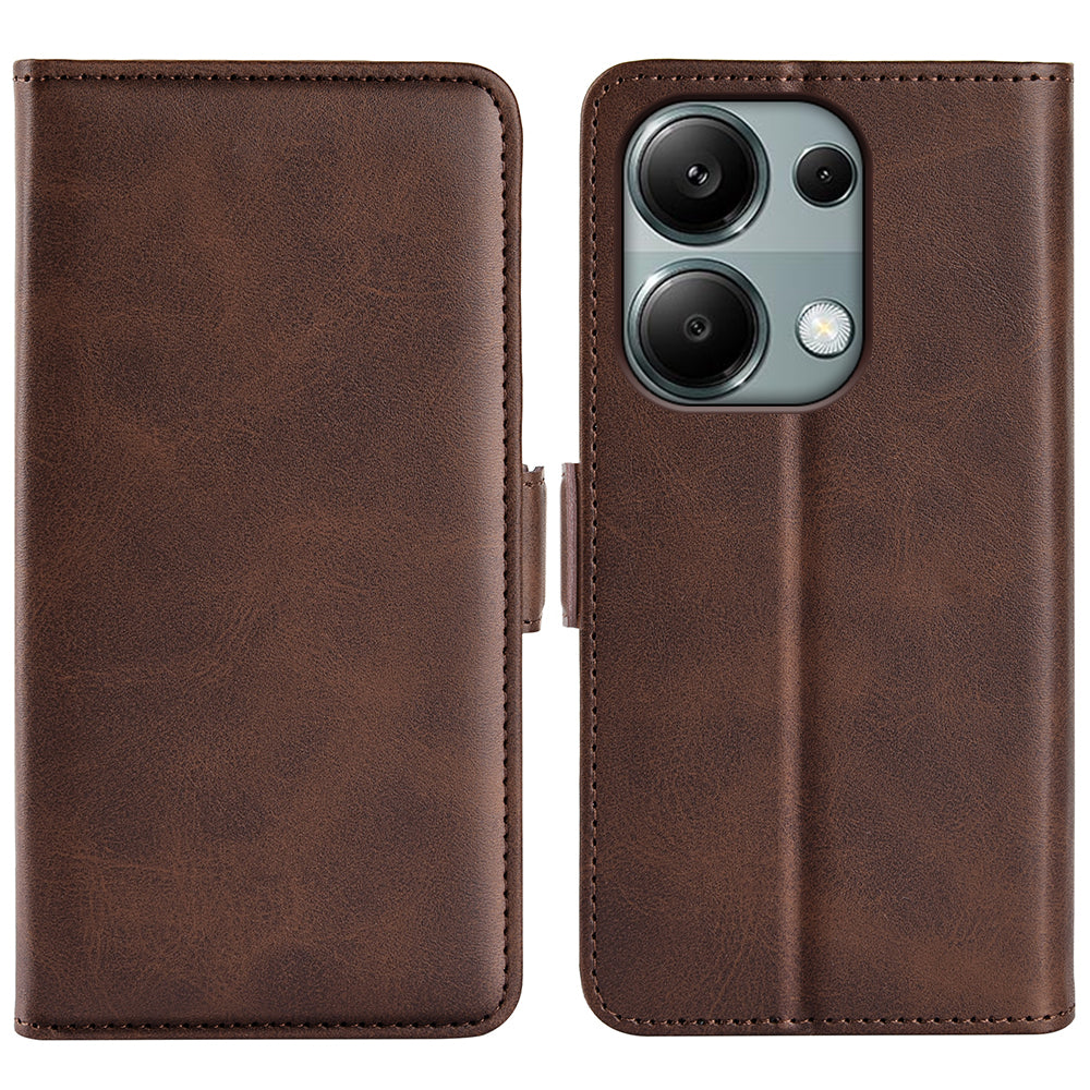 For Xiaomi Redmi Note 13 Pro 4G / Poco M6 Pro 4G Leather Wallet Phone Case Dual Magnetic Clasp - Brown