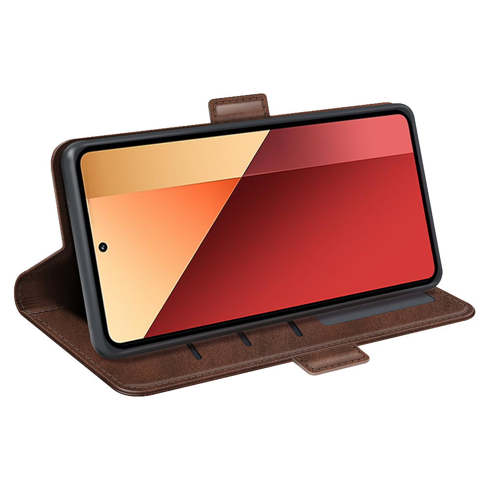 For Xiaomi Redmi Note 13 Pro 4G / Poco M6 Pro 4G Leather Wallet Phone Case Dual Magnetic Clasp - Brown