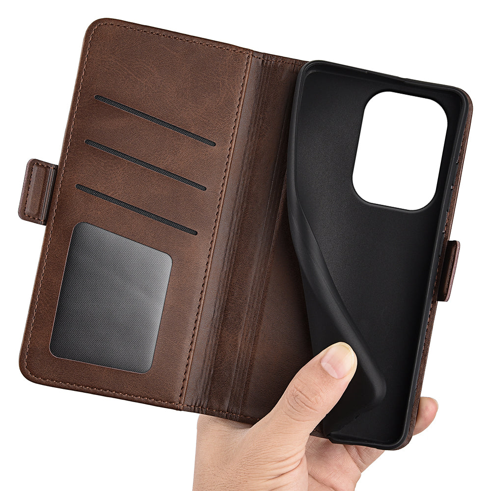 For Xiaomi Redmi Note 13 Pro 4G / Poco M6 Pro 4G Leather Wallet Phone Case Dual Magnetic Clasp - Brown