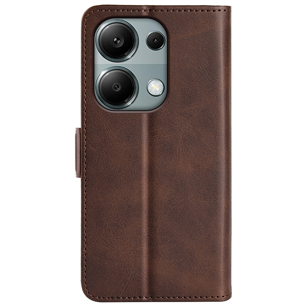 For Xiaomi Redmi Note 13 Pro 4G / Poco M6 Pro 4G Leather Wallet Phone Case Dual Magnetic Clasp - Brown