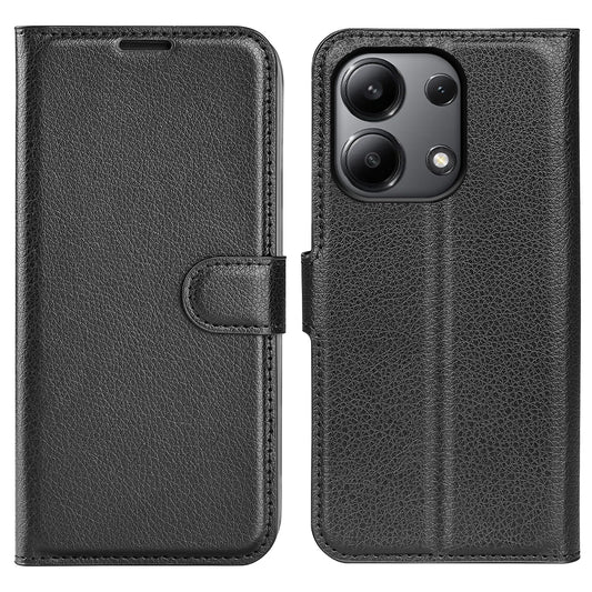For Xiaomi Redmi Note 13 4G Phone Case Wallet Litchi Texture Leather Flip Cover - Black