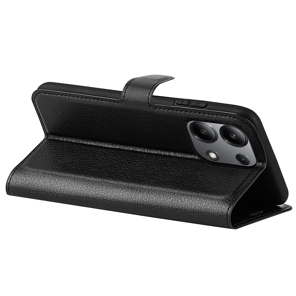 For Xiaomi Redmi Note 13 4G Phone Case Wallet Litchi Texture Leather Flip Cover - Black