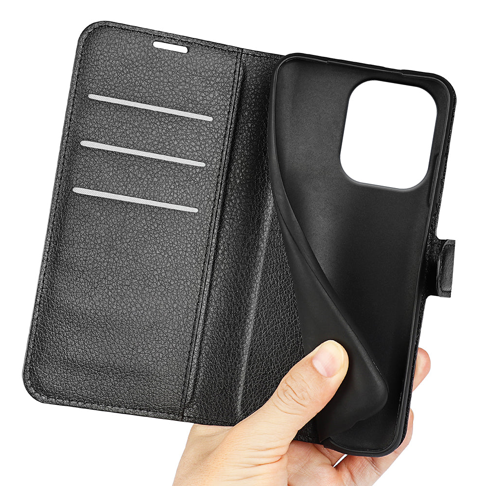 For Xiaomi Redmi Note 13 4G Phone Case Wallet Litchi Texture Leather Flip Cover - Black