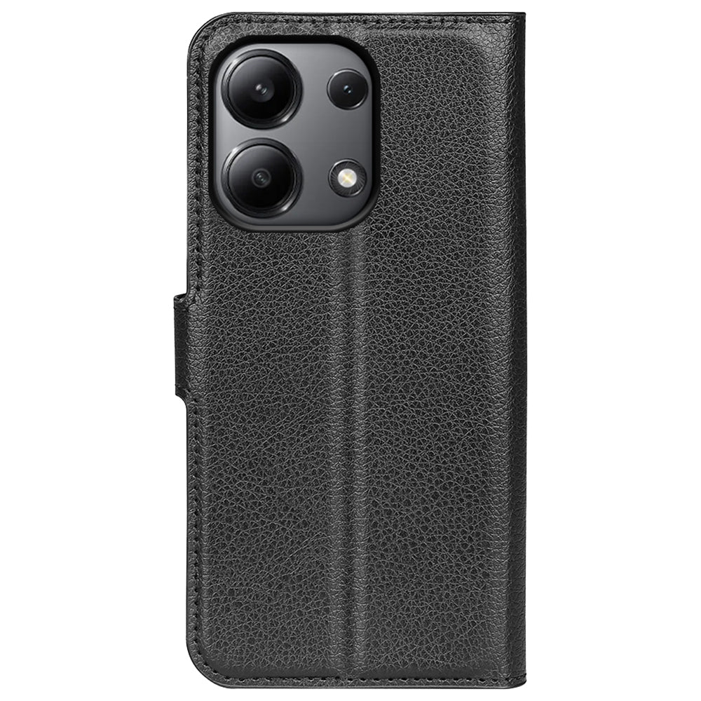 For Xiaomi Redmi Note 13 4G Phone Case Wallet Litchi Texture Leather Flip Cover - Black