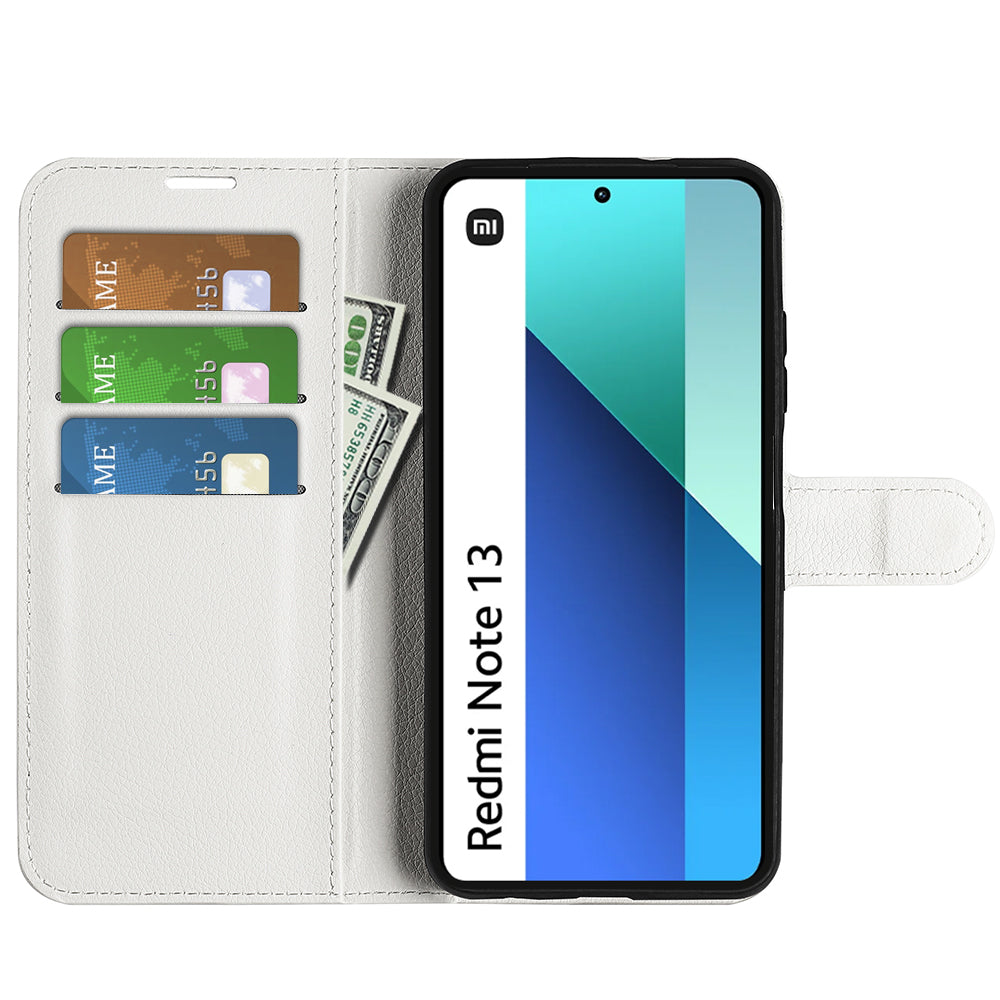 For Xiaomi Redmi Note 13 4G Phone Case Wallet Litchi Texture Leather Flip Cover - White