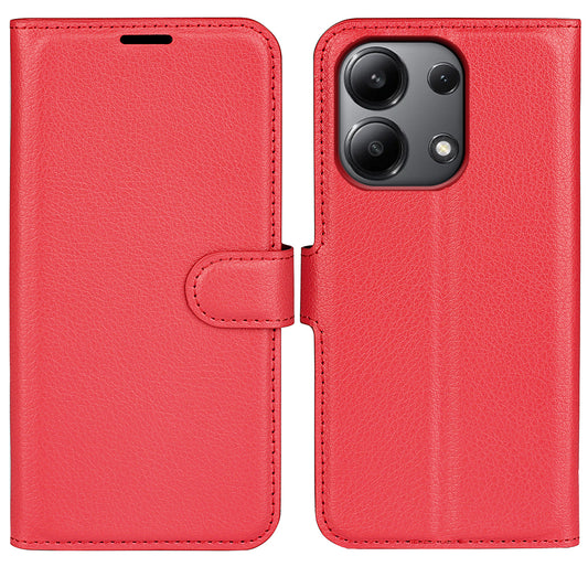 For Xiaomi Redmi Note 13 4G Phone Case Wallet Litchi Texture Leather Flip Cover - Red