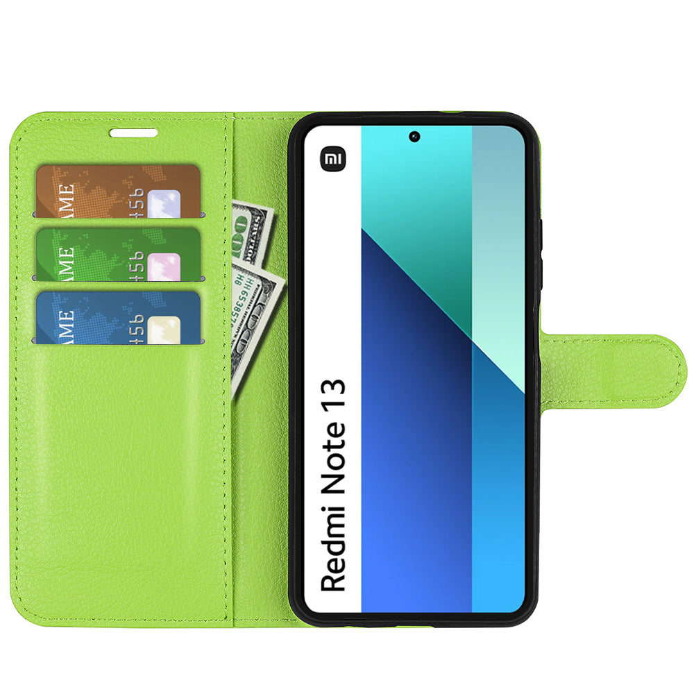 For Xiaomi Redmi Note 13 4G Phone Case Wallet Litchi Texture Leather Flip Cover - Green