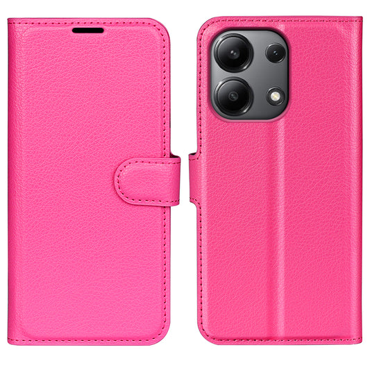 For Xiaomi Redmi Note 13 4G Phone Case Wallet Litchi Texture Leather Flip Cover - Rose