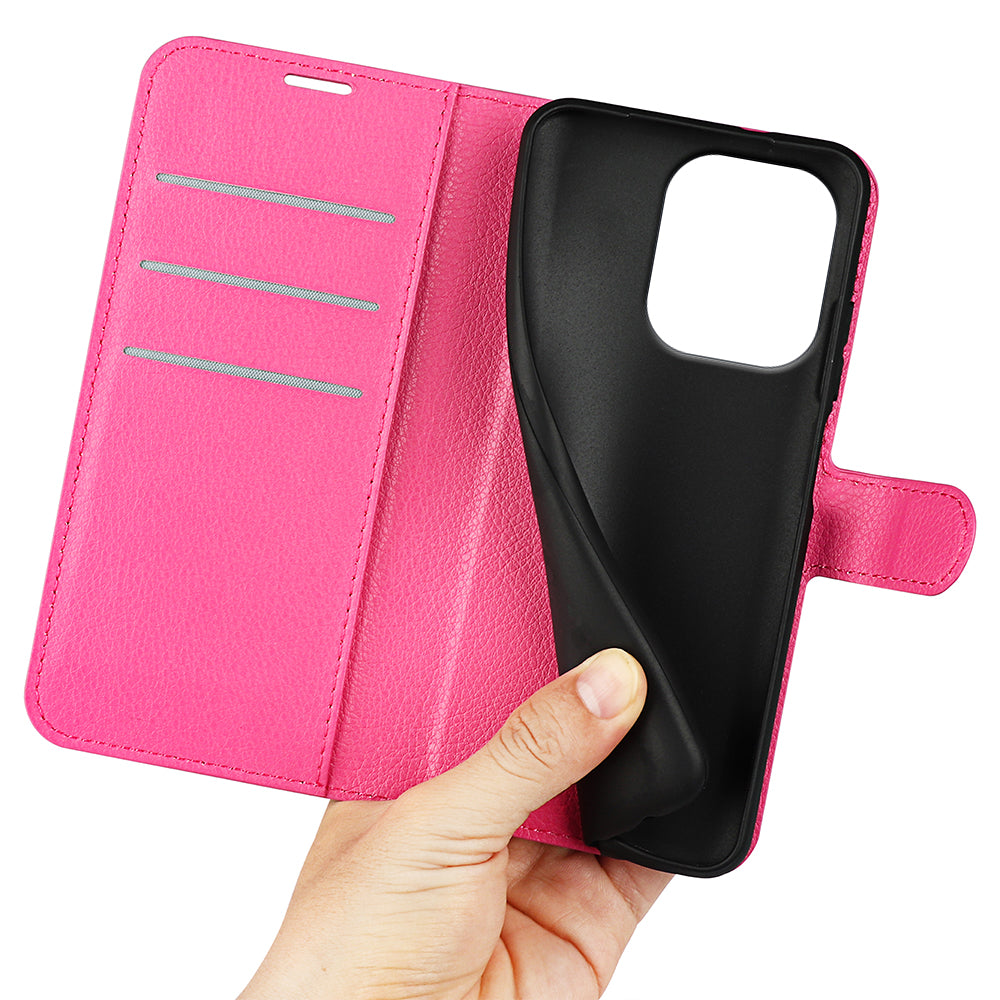 For Xiaomi Redmi Note 13 4G Phone Case Wallet Litchi Texture Leather Flip Cover - Rose