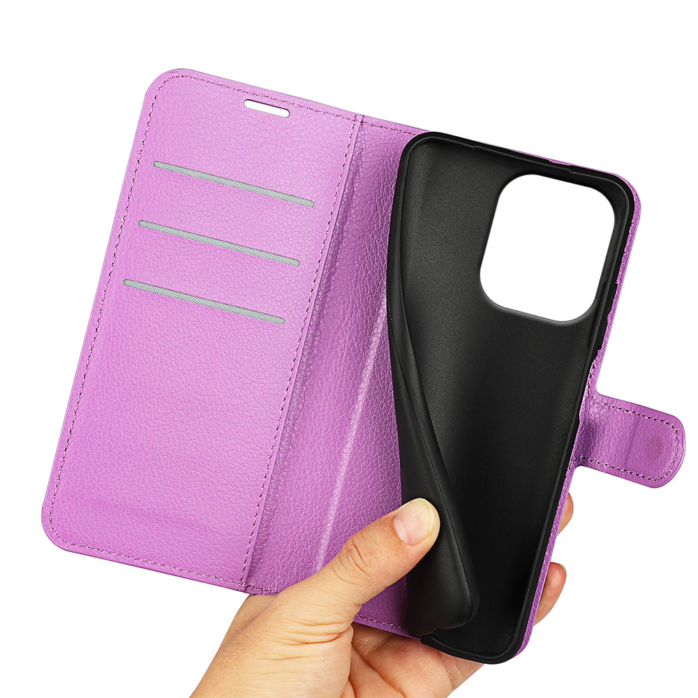 For Xiaomi Redmi Note 13 4G Phone Case Wallet Litchi Texture Leather Flip Cover - Purple