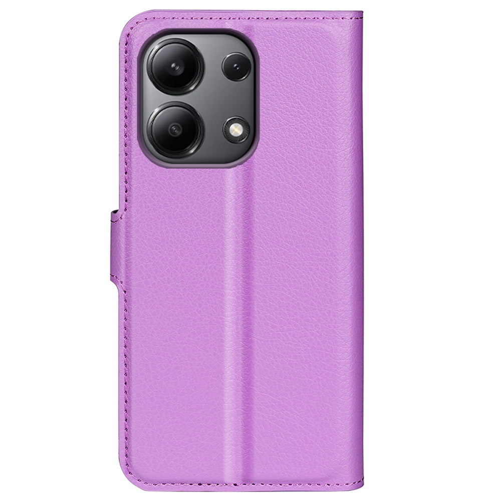 For Xiaomi Redmi Note 13 4G Phone Case Wallet Litchi Texture Leather Flip Cover - Purple