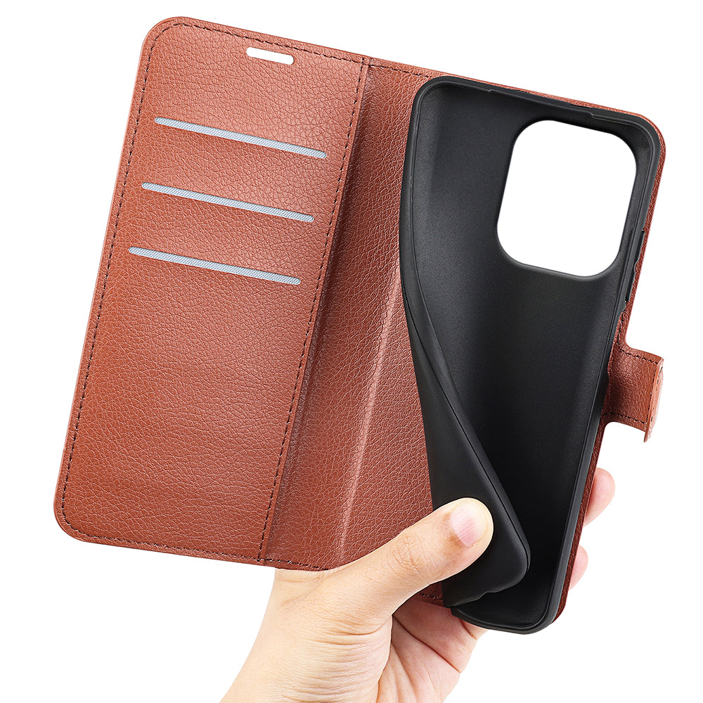 For Xiaomi Redmi Note 13 4G Phone Case Wallet Litchi Texture Leather Flip Cover - Brown